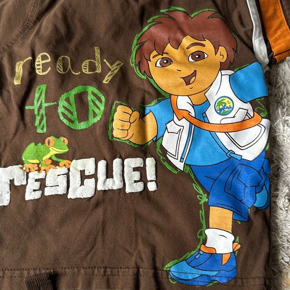 3T boys cargo shorts with adjustable waist plaid brown, nickelodeon, Dora shirt - Picture 3 of 8